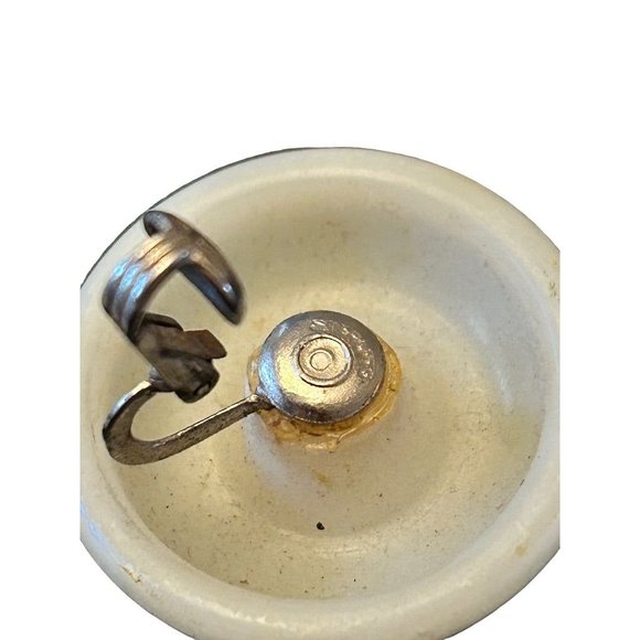 Vintage 1960s Clip On Non-Pierced Earrings Light Green Sterling Back 1 1/8"d - Picture 6 of 6